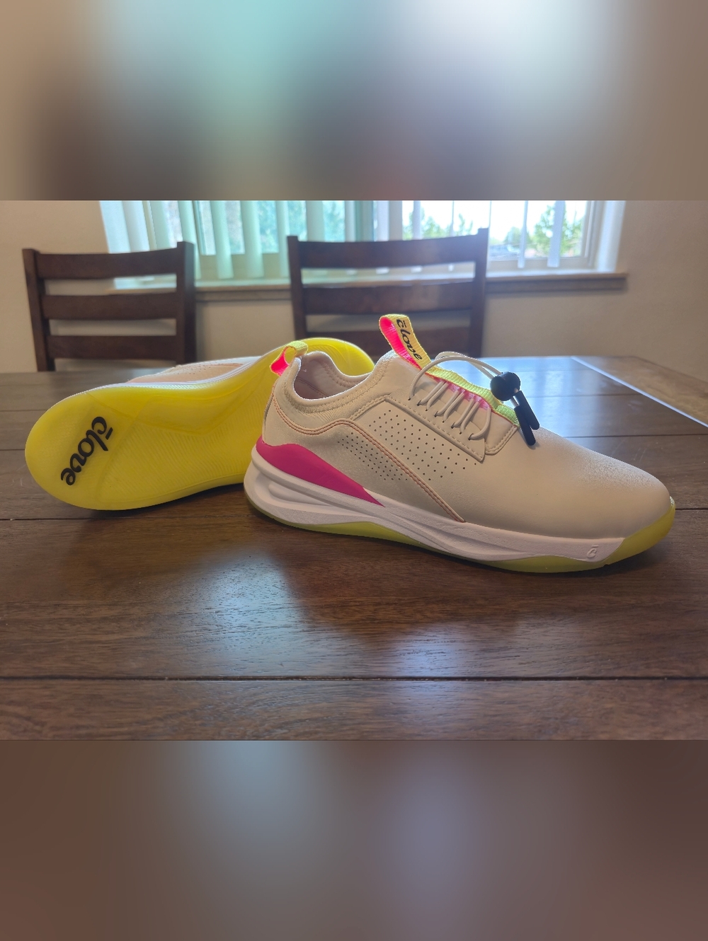 Clove Women's Lightweight Athletic Sneaker - White with Pink & Neon Yellow